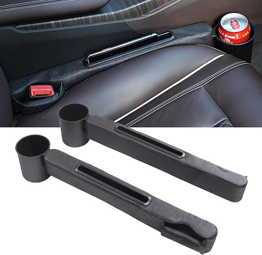 3in1 Car Seat Gap Storage - Prevent Small Items from Falling, with Pocket Organizer and Removable Cupholder (Black)