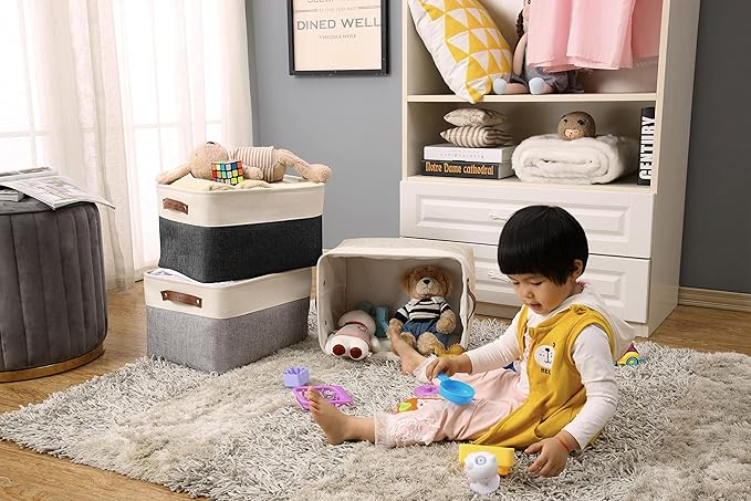 DECOMOMO Storage Baskets for Shelves - Fabric Storage Bins, Linen Closet Organizers and Storage (Mixed Neutral, Large - 3 Pack)