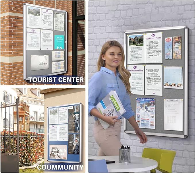 SWANCROWN Fabric Bulletin Board Enclosed Wall-Mounted Display Case for Office Classroom Home,26x20inch(4xA4)