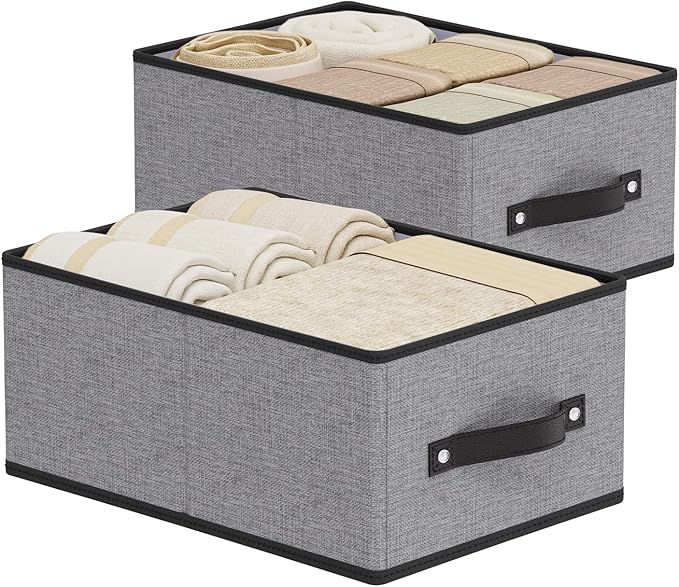 Foldable Storage Boxes, Fabric Storage Baskets with Handles, Cube Organizer Bins for Organizing Shelves, 13 × 9.1 × 5.5 Inch, Gray, 2-Pack