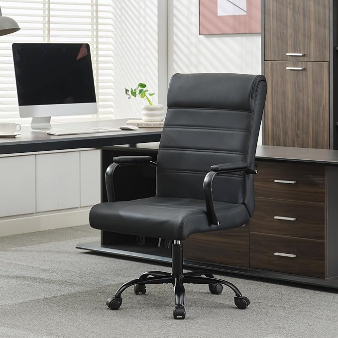 Office Desk Chair,Modern Conference Room Chairs,High Back Ergonomic Home ofiice Chair,Adjustable Height Swivel Executive Computer Chair with Padded Seat and Armrest (Pure Black)