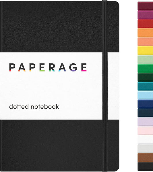 PAPERAGE Dotted Journal Notebook, (Black), 160 Pages, Medium 5.6 in x 8 in - 100 GSM Thick Paper – Hardcover Journaling Notebook for Work, School & Bullet Journaling