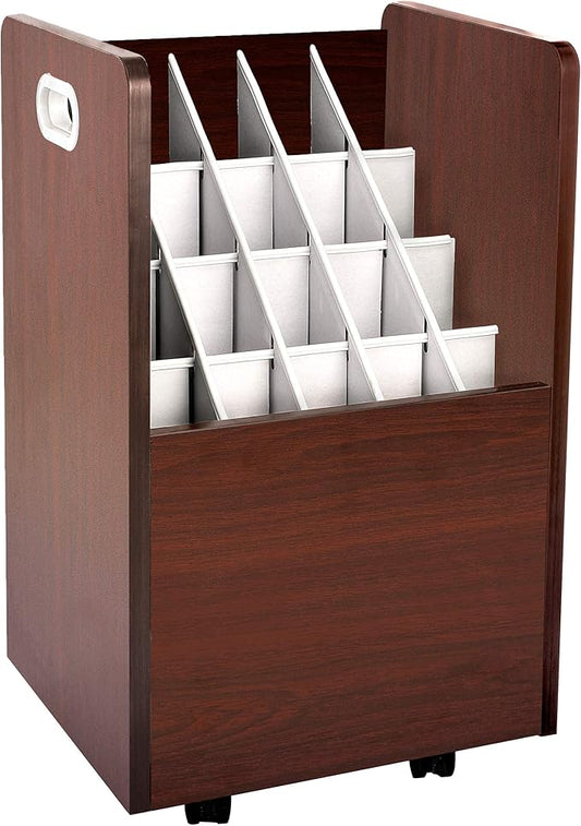 AdirOffice Adir Blue Print Storage Organizer - Mobile Roll File Cart, Construction Plan Holders, Blueprint Cabinet with Wheels, Roll Files Storage for Office and Home (20 Slots, Mahogany)