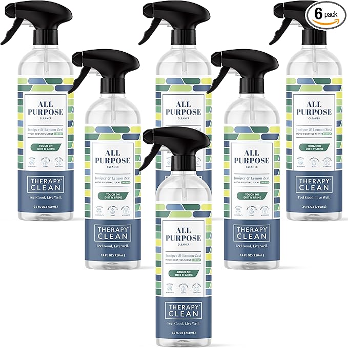 Therapy Clean All Purpose Cleaner Juniper & Lemon Zest 24 oz (Pack of 6), 100% Natural Fragrance, Plant-Powered Multipurpose Cleaner