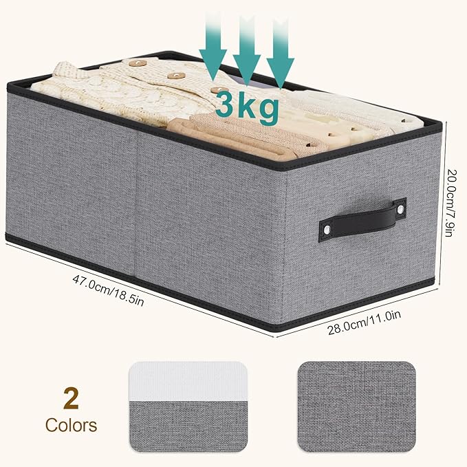 Foldable Storage Bins with Handles, Fabric Storage Cubes for Organizing, Decorative Linen Closet Organizers, 18.5 × 11 × 7.9 Inch, Gray, 4-Pack