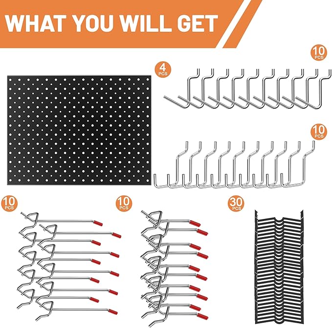 Ultrawall Metal Peg Board Panels with Hooks, Pegboard Wall Tool Organizer for Garage, 74pcs Peg Board with Accessories, 16"X12"
