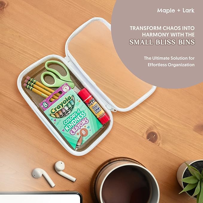 Maple & Lark Bliss Bins - Hard Sided Clear Zipper Case for Storage - Professional-Grade Plastic Clear Zipper Pencil Case, Toiletry Pouch, Travel Organizer, Cosmetic Bag, Toy Storage Bins (2 Pack, S)