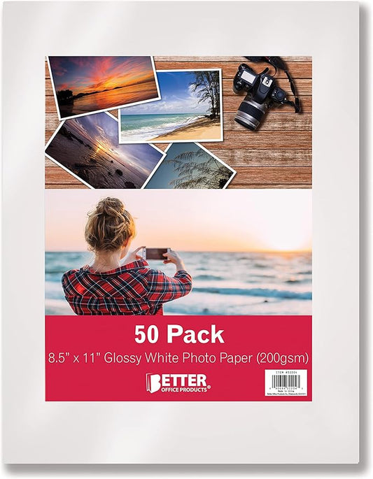 Better Office Products Glossy Photo Paper, 8.5 x 11 Inch, 50 Sheets, 200 gsm, Letter Size, 50-Count Pack