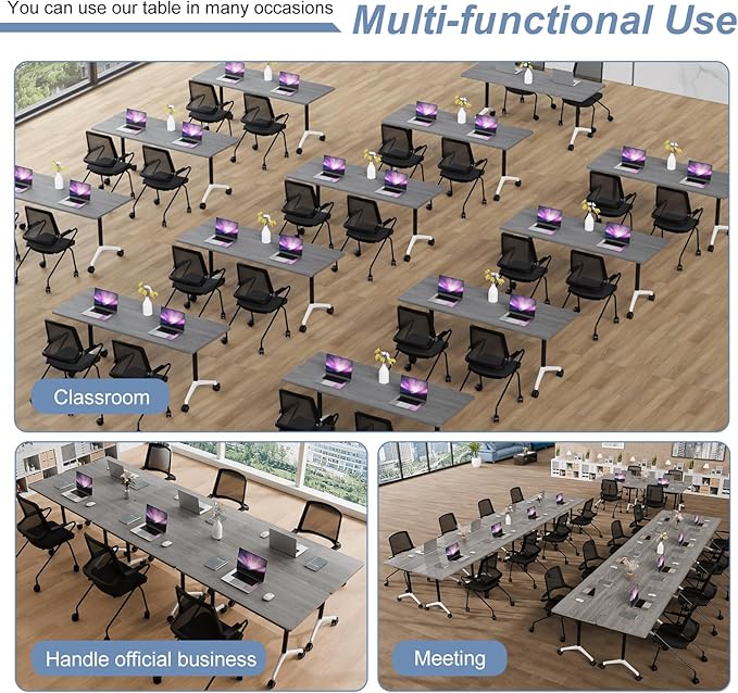 Folding Conference Table, Mobile Training Table for Office Conference, Modern Modular Rectangular Work Desk Meeting Seminar Work Tables with Caster Wheels, Large Breakroom Tables (6Pack L63in)