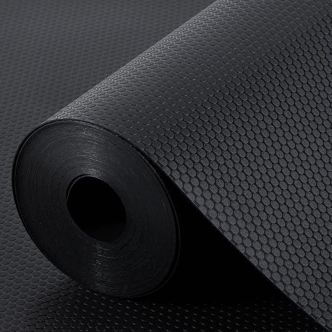 Shelf Liners for Kitchen Cabinets Non Adhesive Drawer Liner for Bathroom Waterproof Refrigerator Liners for Shelves Fridge Plastic Mats Cabinet Cupboard Liner Black 11.8 x 236.2 Inches