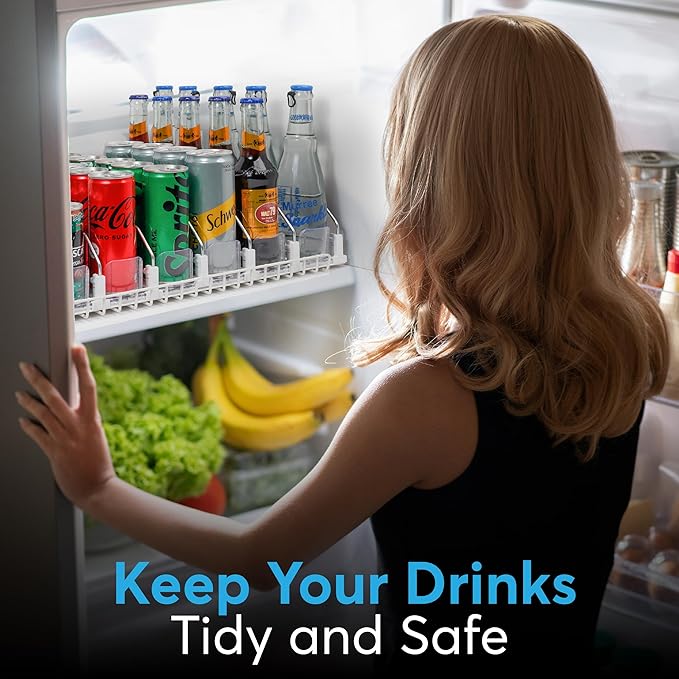 Dwella Drink Organizer for Fridge – 3-Tier Can Dispenser for Fridge, Self-Pushing Drink Dispenser Fridge, Adjustable Width Durable Soda Can Organizer for Refrigerator