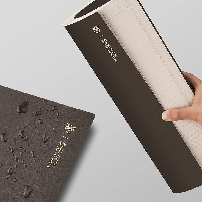 EMSHOI A4 Spiral Notebook, 11.2" X 8.27", College Ruled Lined Journal, 300 Pages/150 Sheets, Easy Tear Perforated Pages, 100gsm Thick Paper, Waterproof Softcover, for School Work Writing-Coffee