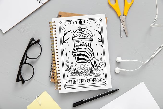 The Iced Coffee Tarot Journal Notebook - Coffee Lover Gifts, Tarot Lover Gifts, Gothic Skeleton Notebook, Witchy Journal, Witchy Gifts, Gothic Office Supplies, Spiral Notebook 5.5x8.3