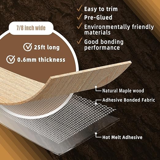 GSCIT Club Maple Edge Banding, 7/8 inch x 25ft roll of Veneer Edge Banding Preglued Flexible, Wood Tape Banding for Cabinet Repair Furniture