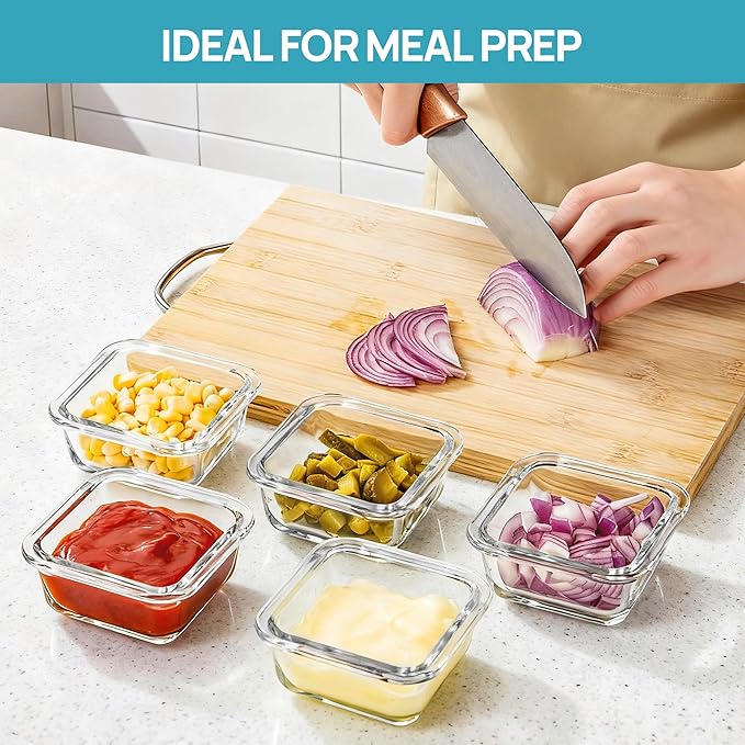 Vtopmart 5Pack 5oz Small Glass Storage Containers with Lids, Glass Meal Prep Food and Sauce Container Sets with Snap Airtight Lids for Microwave, Oven, Freezer and Dishwasher, Grey