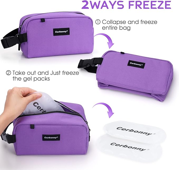 CERBONNY Small Cooler Bag Freezable Lunch for Work School Travel,Leak-proof Bag,Small Insulated For Kids/Adults,Freezer Bags,Freezable Snack Bag,Mini Fit Yogurt purple-1