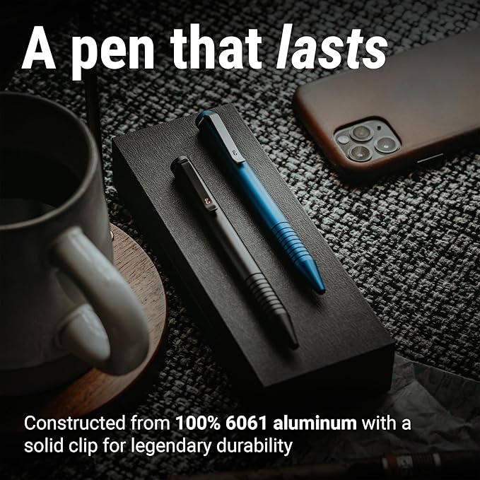 Everyman Grafton Mini Twist Refillable 0.7mm Ball Point Pen Black | Sleek Anodized Aluminum Pocket Pen with Grooved Grip | Smooth Writing EDC Ink Pen for Office, Travel, Work & Gifting