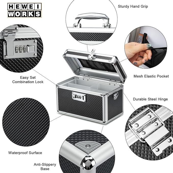 Storage Lock Box with Combination code, Lockable Medicine Storage Case, Empty First Aid Box, Security Lock Box, Multipurpose Lockbox for Home and Outdoor Use (Black, Small)