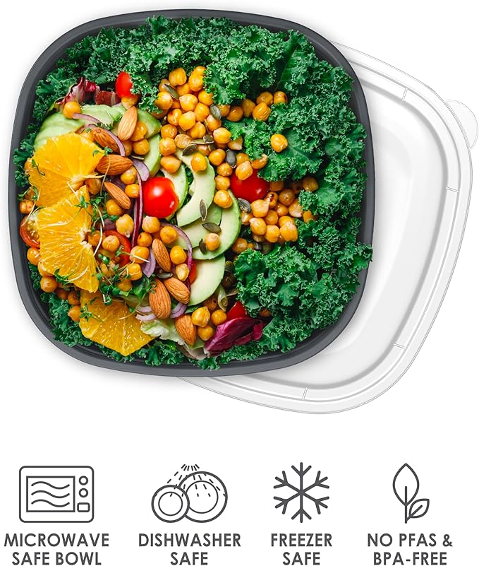 Bentgo Prep - 1-Compartment Bowls with Custom Fit Lids - Reusable, Microwaveable, Durable, PFAS & BPA-Free, Freezer and Dishwasher Safe Meal Prep Food Storage - 10 Bowls & 10 Lids (Graphite)