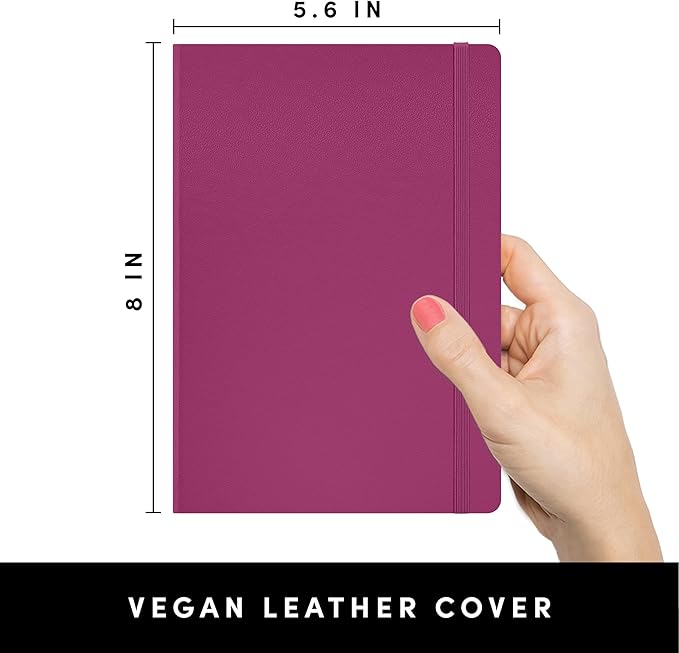 PAPERAGE Lined Journal Notebook, (Raspberry), 252 Pages, Medium 5.6 in x 8 in - 100 GSM Thick Paper – Hardcover Journaling Notebook for Work, School & Note Taking