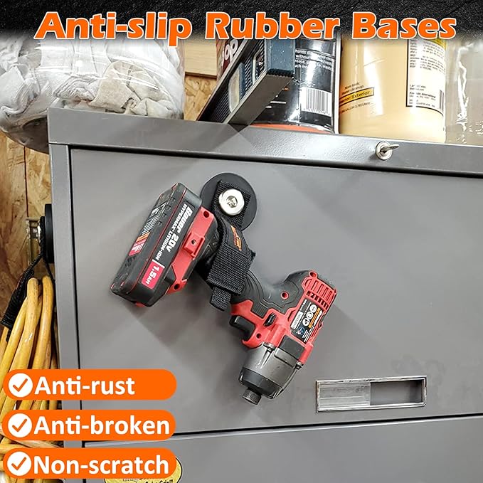 MUTUACTOR Strong Magnetic Hooks with Storage Straps, Φ1.96” Anti-Slip Rubber Coated Heavy Duty Hooks,4PCS Universal Carrying Storage Extension Cords, Hoses, Ropes Organization in Garage Workshop RVs