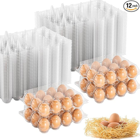 100 Pack Egg Cartons Cheap Bulk 12 Count Clear Plastic Egg Containers for Chicken Eggs, Reusable Egg Holder for Home Ranch Farm Commercial Market Display, Plastic Egg Packaging for Craft Projects