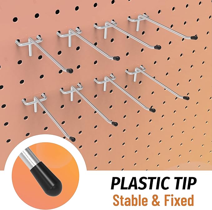 HUHOLE Pegboard Hooks 2 Inch 50PC, Ideal Garage Organization, Wall Storage Tool Organizer, Fit 1/4" 1/8" Peg Board with Plastic Tip (Silver, 2 Inch)