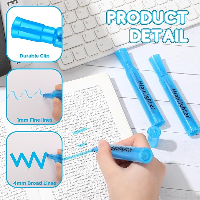 Qilery 30 Pack Highlighters Bulk, Tank Style Chisel Tip Highlighters Markers Quick Drying for Kids and Adult Coloring, Classroom Home Office School Supplies (Blue)