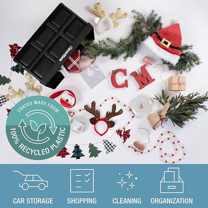 CleverMade Collapsible Storage Bins - Obsidian 3 Pack 46L - Stackable Containers Heavy Duty Capacity Folding Crates - Space-Saving for Home