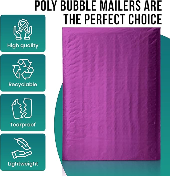 Levex - #0000 4" x 6" [10 Pack] Purple Poly Bubble Mailers, Padded Envelope Mailers, Packing Envelope & Mailing Bags for Shipping