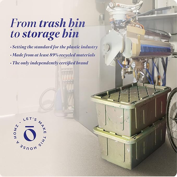 HOMZ 4-Pack Durabilt Tote, Heavy Duty Plastic Storage Bins with Lids, 27 Gallon, Green Camo - Stackable Organizing Containers for Home, Garage, and Office