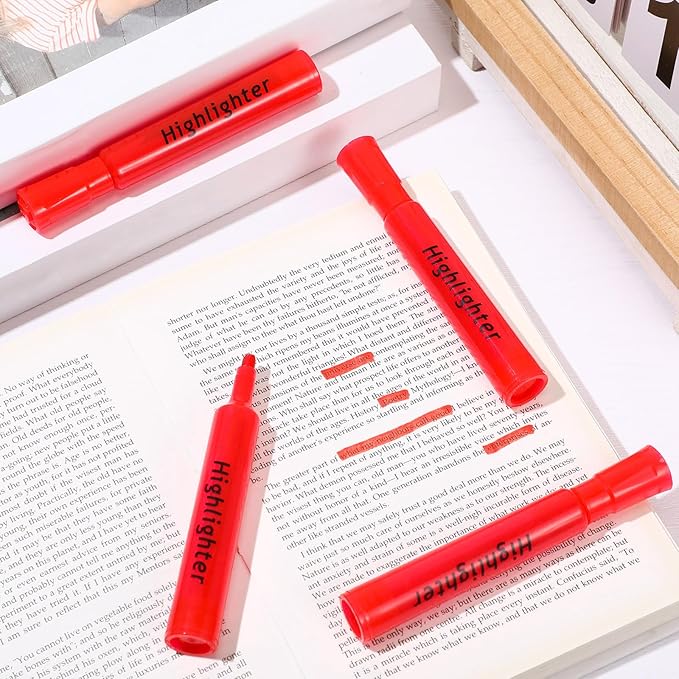 Qilery 30 Pack Highlighters Bulk, Tank Style Chisel Tip Highlighters Markers Quick Drying for Kids and Adult Coloring, Classroom Home Office School Supplies (Red)