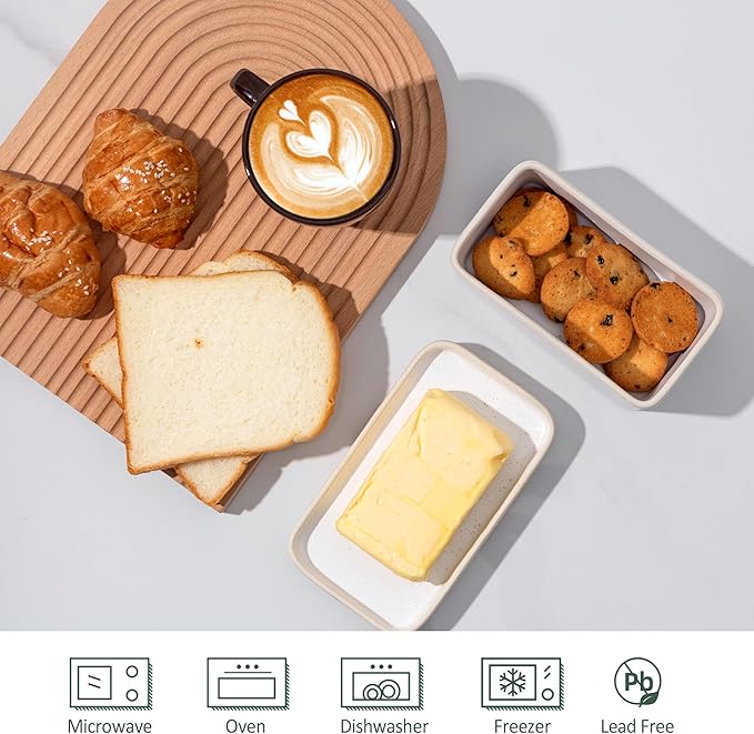 Ceramic Butter Dish with Lid，Large Butter Dish for Countertop, double-sided usable design，Suitable for fresh spreadable butter, butter container holder for kitchen and home decor.
