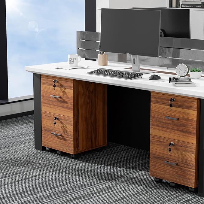 VINGLI 2-Drawer Rolling File Cabinet with Lock, Wood Mobile File Organization for Hanging Letter Size Filings Under Desk Filing Cabinets for Home Office, Assembly Required, Classic Walnut, 26.5" H