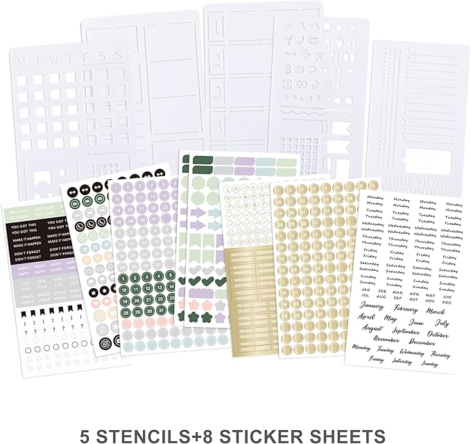 &And Per Se Dotted Journal Notebook Set, A5 Hardcover Dotted Journal (Light Apricot), 6 Fineliner Pens, 8 Sticker, 5 Stencil Sheets & 6 Washi Tapes, Journaling Supplies for Planner Schedule