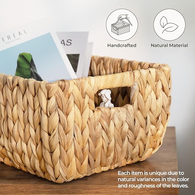 StorageWorks Wicker Baskets for Organizing, Handwoven Storage Basket with Built-in Handles, Water Hyacinth Organizer for Home Decor, Set of 2