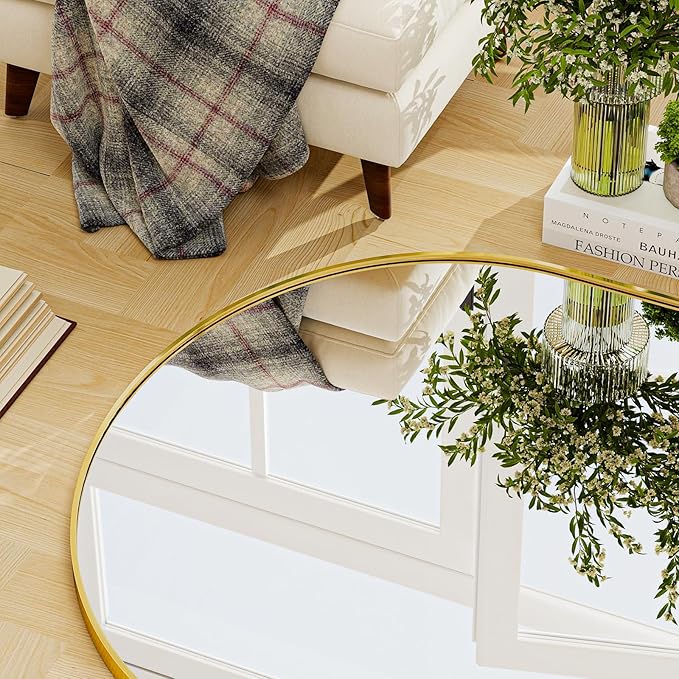 GLSLAND - 20x57 inch Arched Full Length Mirror - Floor Mirrors Aluminum Alloy Frame Full Body Dressing Mirror for Bedroom, Living Room,Black