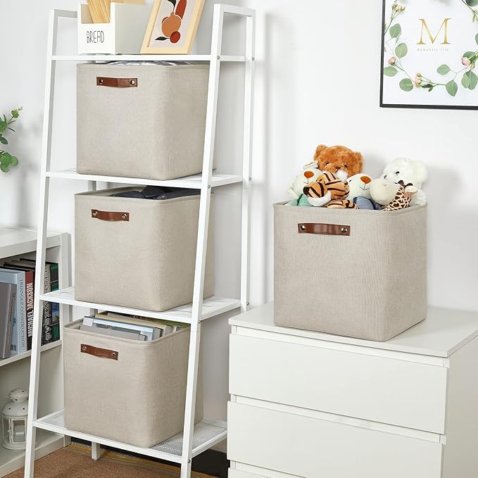 Temary Cube Storage Baskets 13 Inch Cube Storage Bins 4 Pack Baskets for Organizing Shelves Fabric Cloth Bins for Shelf, Home, Closet(Beige)