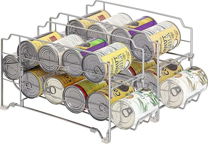 Simple Houseware Stackable Front Loading Beverage Can Dispenser Rack, Silver - 2 Pack