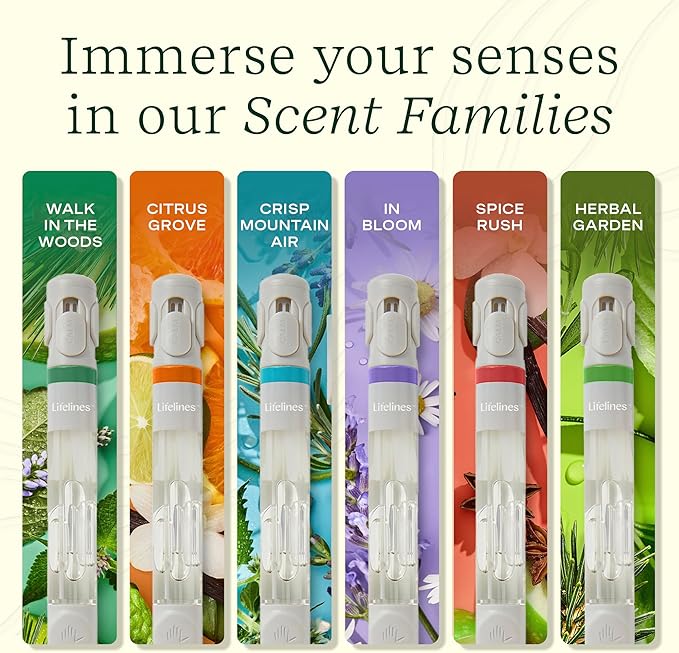 Lifelines Pen Diffuser Set, 2-Pack (Crisp Mountain Air & Walk in the Woods) - 1mm Black Ballpoint Pens with Scented Essential Oil Blends – Aromatherapy Diffuser & Sensory Immersion Diffuse Aroma