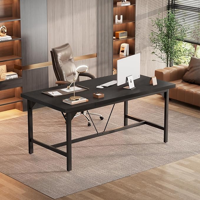 Unikito 63 Inch Computer Desk, Sturdy Large Office Desks, Premium 2 Person Long Desk, Super Thick Study Writing Gaming Table, Modern Computer Table for Home Office Workstation, Easy to Assemble, Black