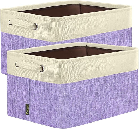 BALEINE 2 Pack Fabric Storage Bins for Shelves, Linen Storage Baskets for Organizing, Decorative Closet Bins for Clothes, Home (Lavender, 14''x10''x8.5'')