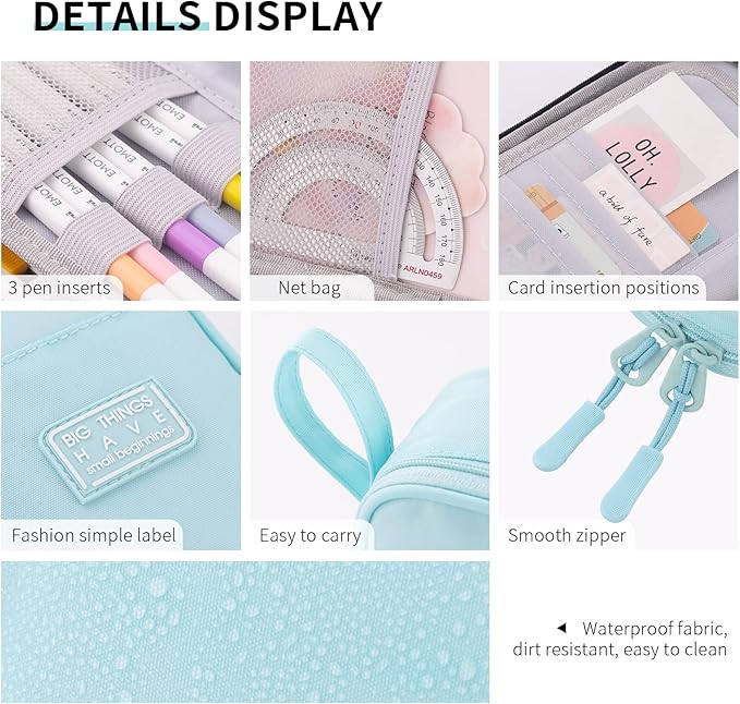 CICIMELON Durable Pencil Case Big Storage Pen Pouch Bag for School Supplies Office College Teen Adults, Light Blue