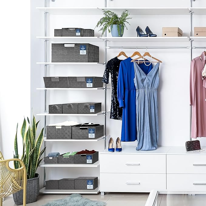 Sorbus Set of 3 Large Storage Baskets for Organizing, Mesh Hand-Woven Design, Linen Closet Organizers and Storage, Organizer Storage Baskets for Shelves, Organizers and Storage ( Gray)