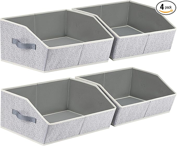 Trapezoid Closet Shelf Organizer - Large Baskets for Organizing, Storage Baskets for Shelves, Cubbies Storage Bins for Clothes, Books, Blankets, 4 Pack, Light Gray