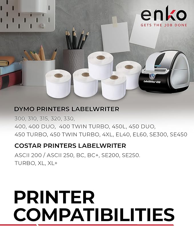 enKo (6 Rolls / 6000 Labels) 30334 Dymo Compatible Multipurpose Barcode (1-1/4" x 2-1/4")