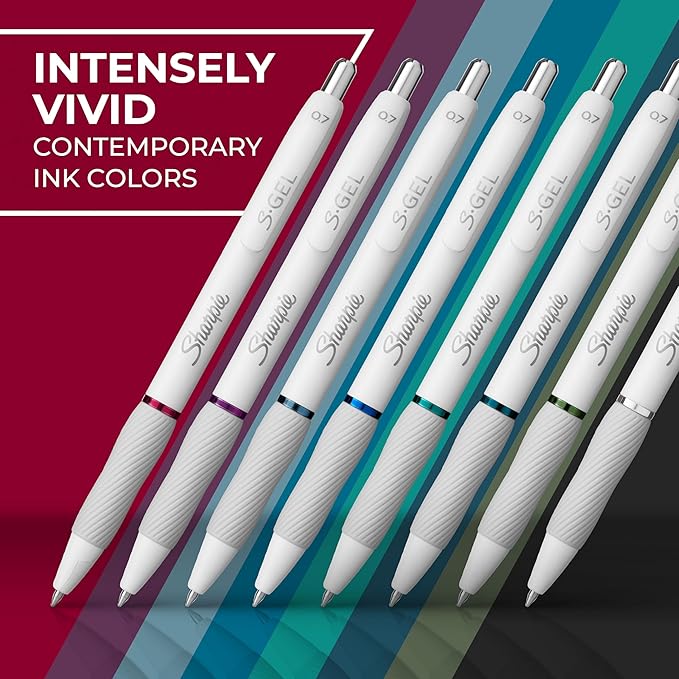 Sharpie S-Gel Pens, Fashion Barrel Gel Pens, Pearl White Body, Medium (0.7mm) Point, Bold Ink Colors, 12 Count