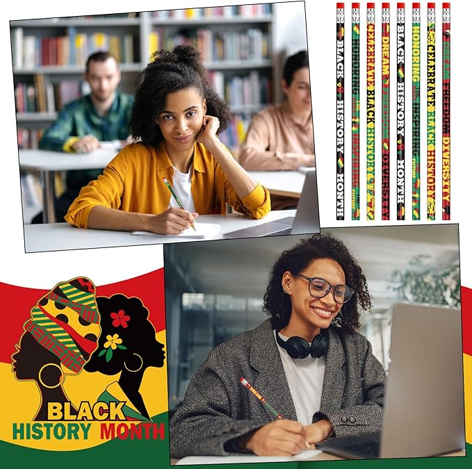 Cinrobiye 100 PCS Juneteenth & Black History Month Inspirational Wood Pencils with Eraser, Classroom Gifts, Bulk School Supplies, Kids Office Giveaways, Party Favors, Prizes