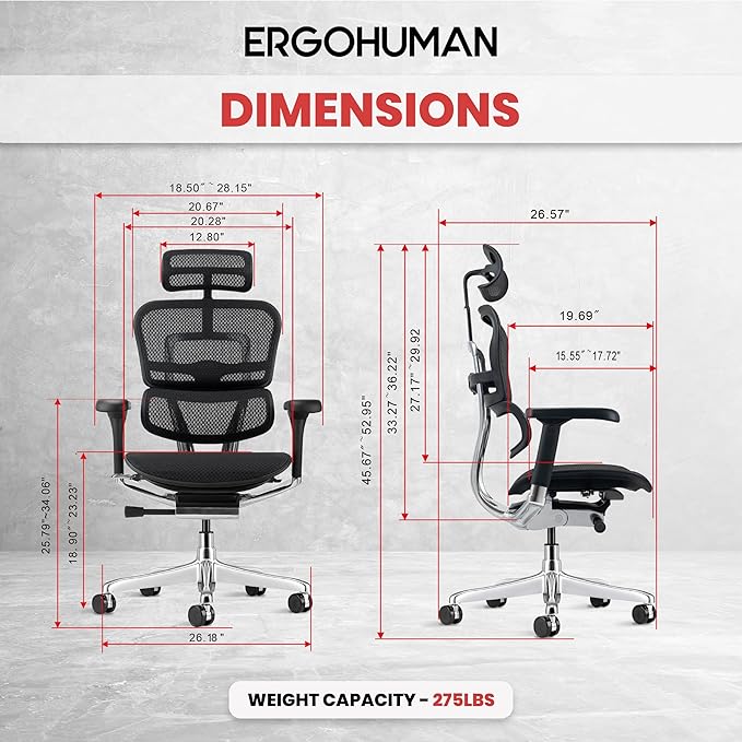 Ergohuman Eurotech ME7ERG GEN2 High Back Mesh Office, Computer, or Gaming Chair w/Tilt Tension Control & Lock, Back Angle/Height, Swivel Arms, Seat Height,/Depth, and Arm Height Adjustments, Black