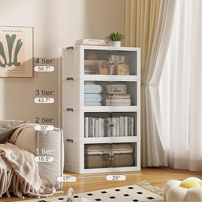 SAILUN 116Gal/464Qt Stackable Storage Bins Folding Collapsible Storage Bins with Lid, Closet Organizers and Storage,Grey 26" W x 17" D x 56.7" H